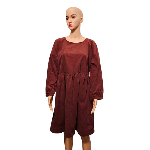 Madewell Corduroy Relaxed Mini Dress In Burgundy Minimalist Sz L - Picture 3 of 5